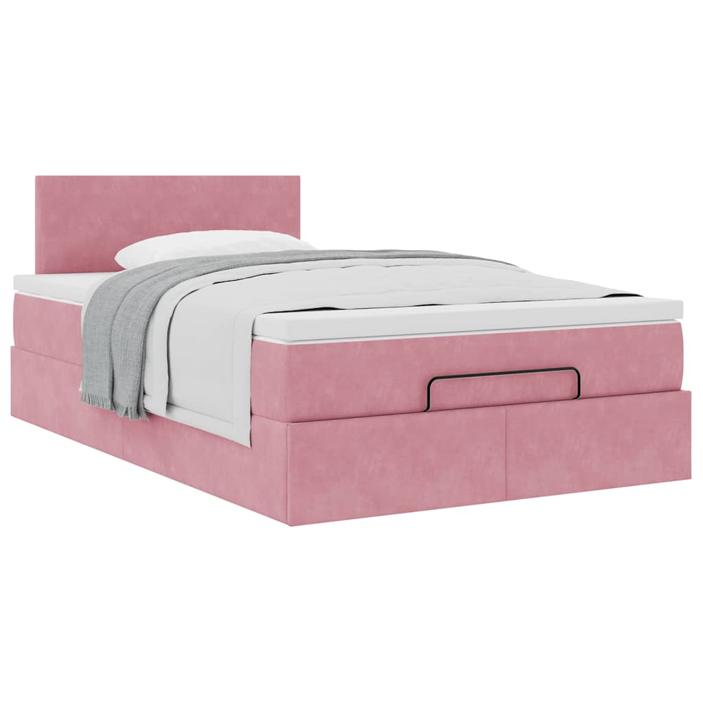 Struttura Letto Pouf con Materasso Rosa 120x200 cm Velluto | homemem39