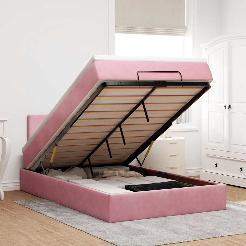 Struttura Letto Pouf con Materasso Rosa 120x200 cm Velluto | homemem39