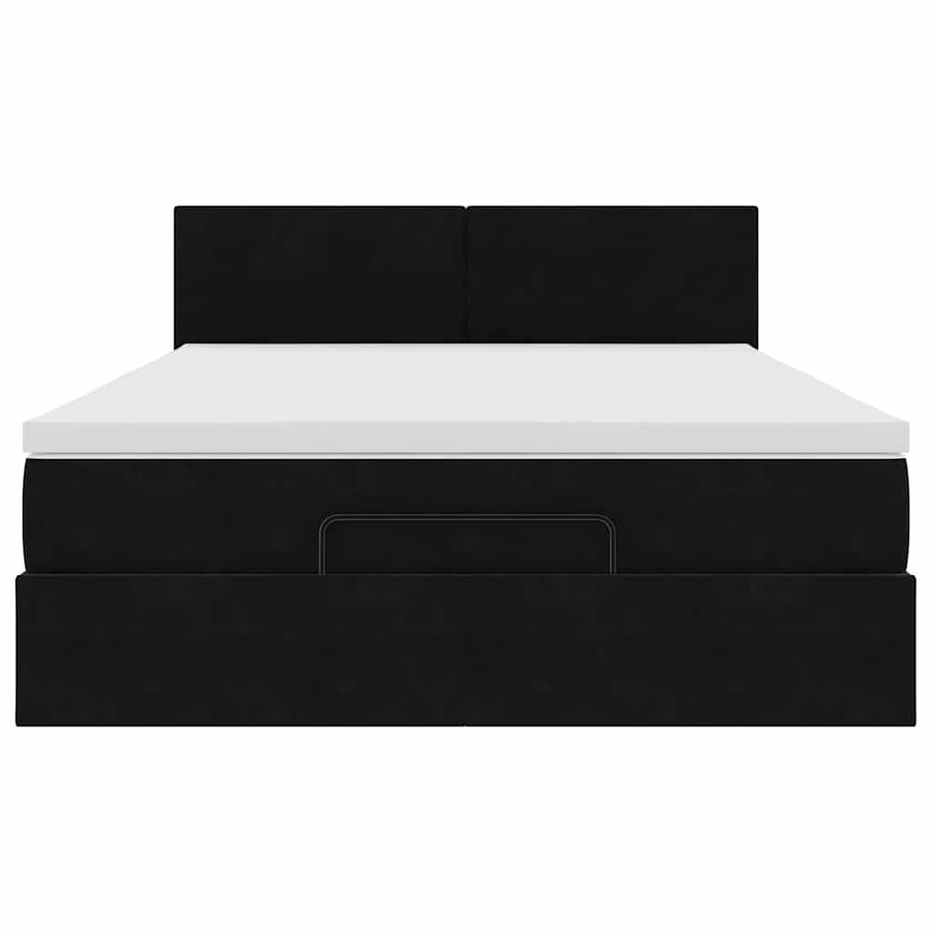 Struttura Letto Pouf con Materasso Nero 140x190 cm in Velluto