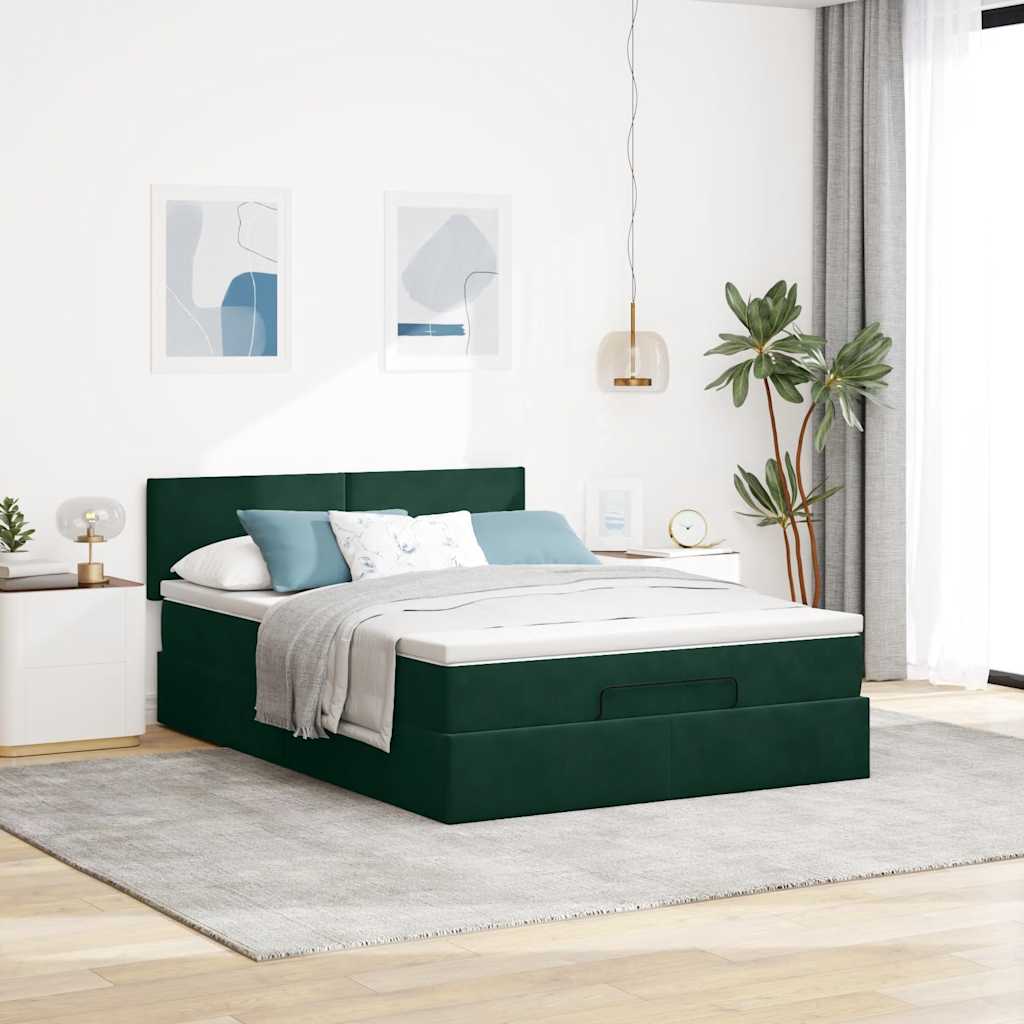 Struttura Letto Pouf con Materasso 140x190 cm in Velluto