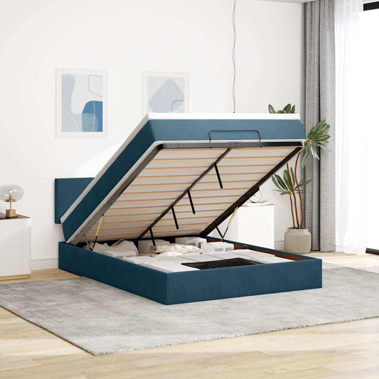 Struttura Letto Pouf con Materasso 140x190 cm in Velluto