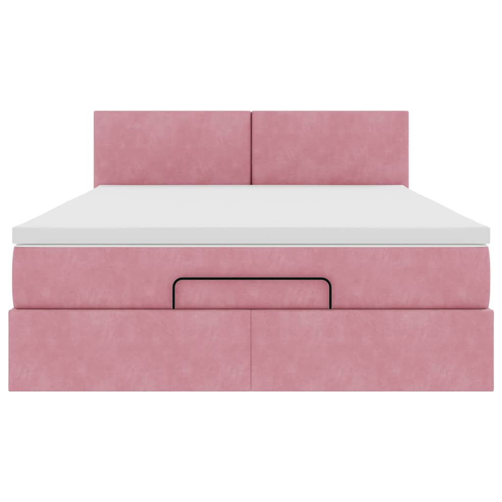 Struttura Letto Pouf con Materasso Rosa 140x190 cm in Velluto