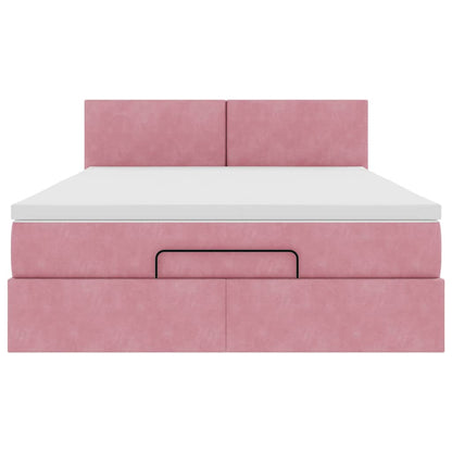 Struttura Letto Pouf con Materasso Rosa 140x190 cm in Velluto