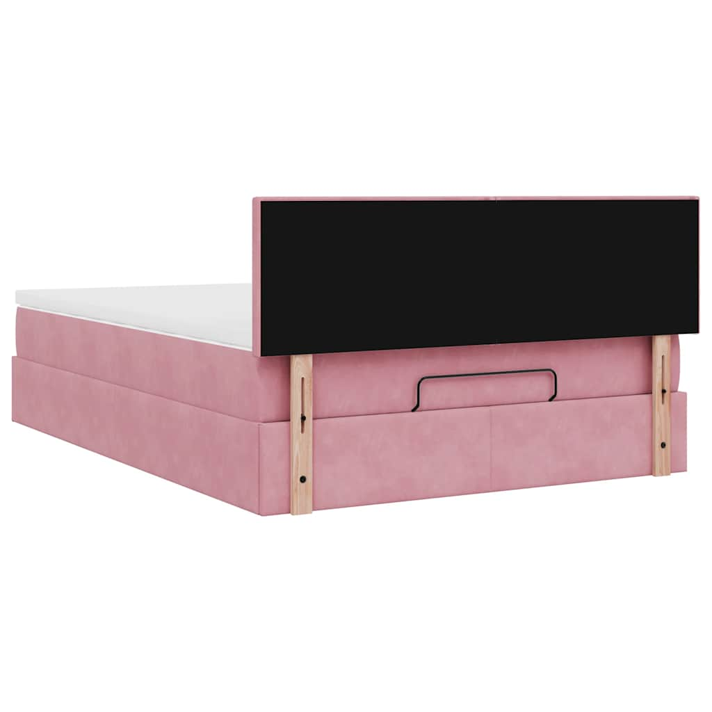 Struttura Letto Pouf con Materasso Rosa 140x190 cm in Velluto