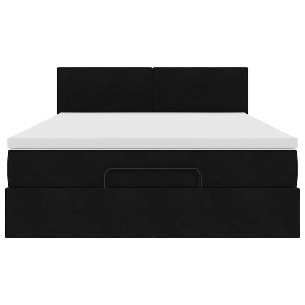 Struttura Letto Pouf con Materasso Nero 140x200 cm in Velluto