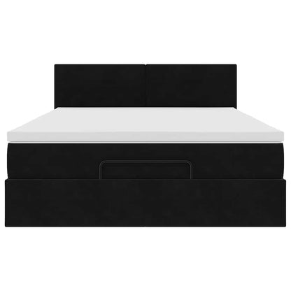 Struttura Letto Pouf con Materasso Nero 140x200 cm in Velluto