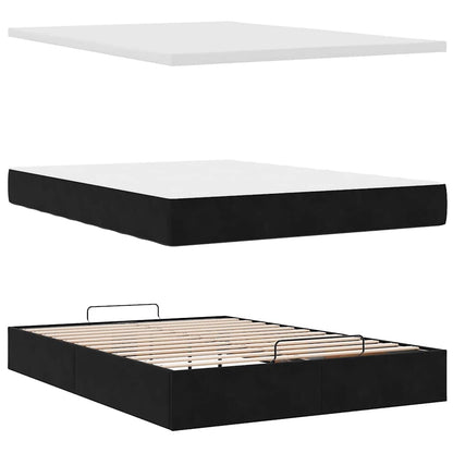 Struttura Letto Pouf con Materasso Nero 140x200 cm in Velluto