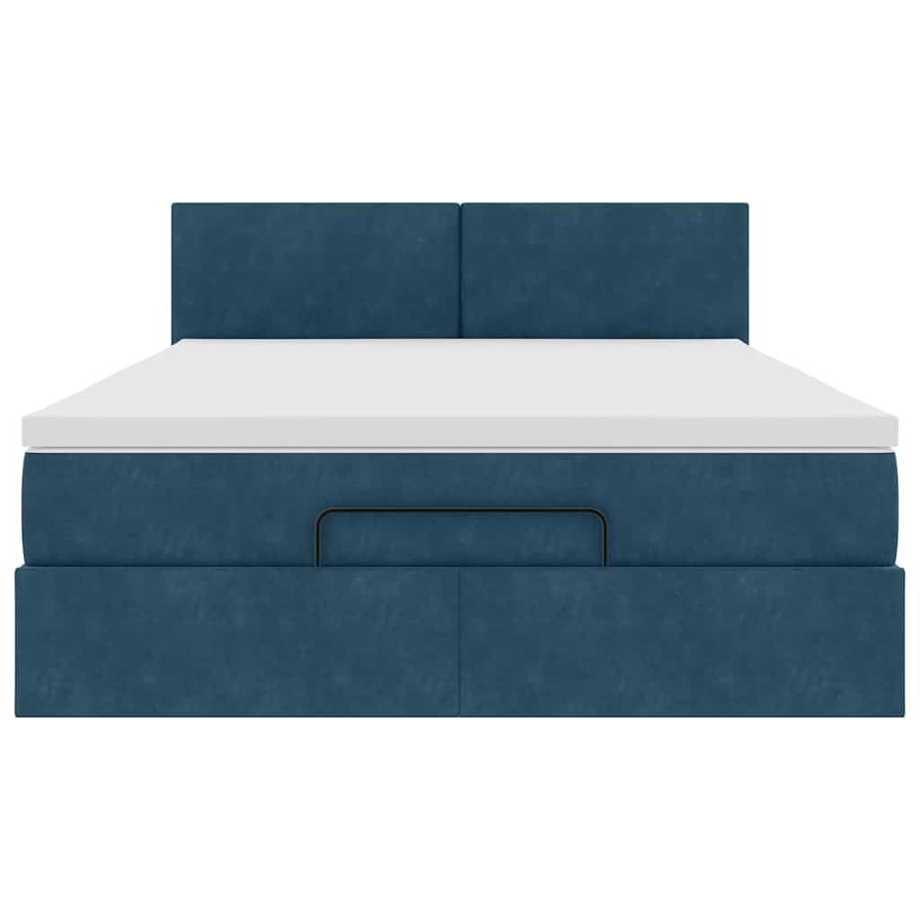 Struttura Letto Pouf con Materasso Blu 140x200cm in Velluto