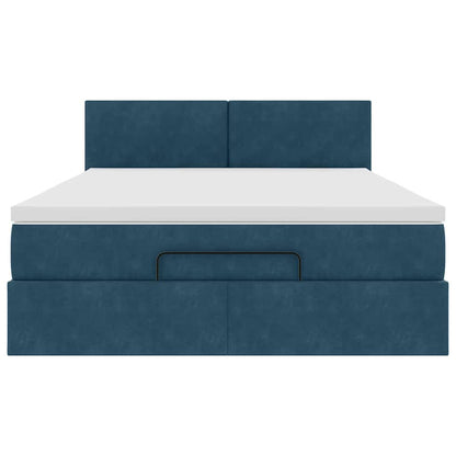 Struttura Letto Pouf con Materasso Blu 140x200cm in Velluto