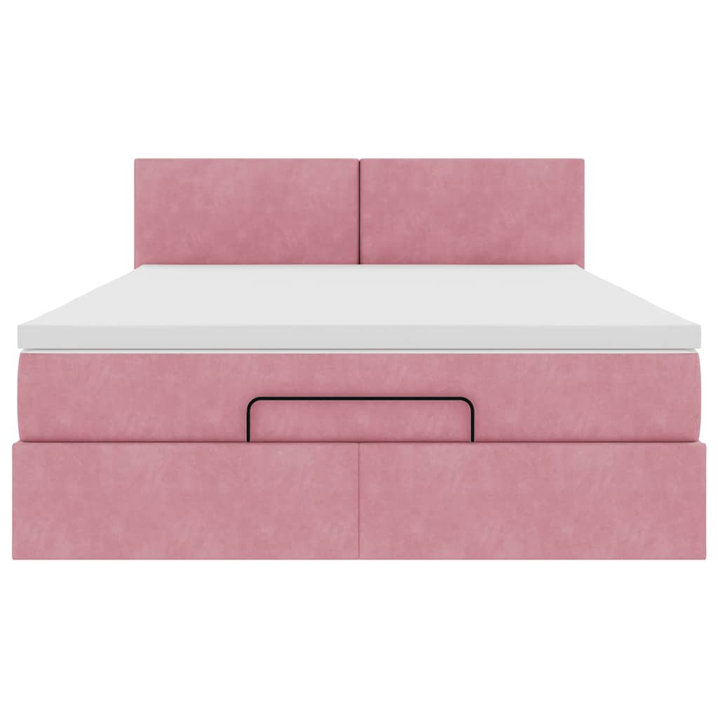 Struttura Letto Pouf con Materasso Rosa 140x200 cm in Velluto