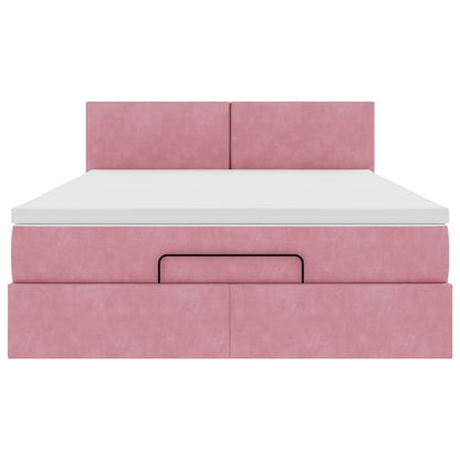 Struttura Letto Pouf con Materasso Rosa 140x200 cm in Velluto