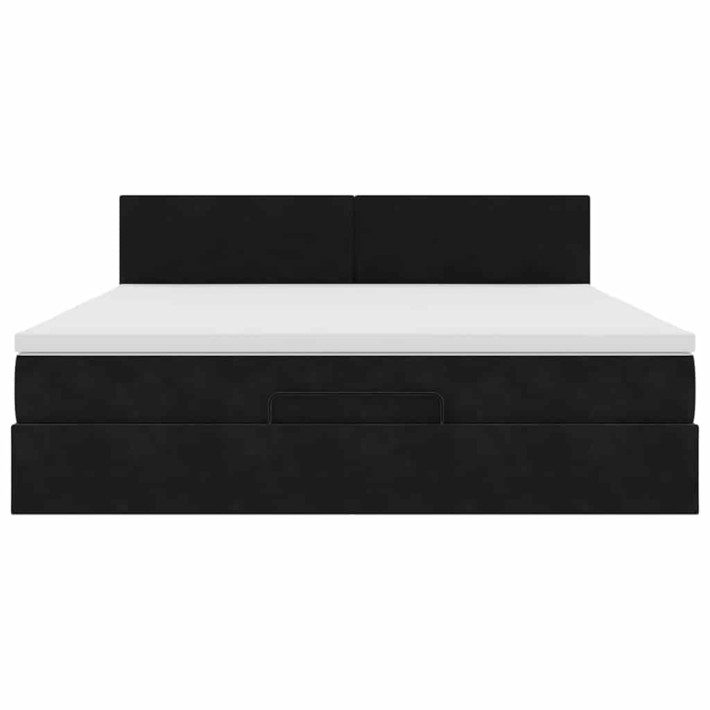 Struttura Letto Pouf con Materasso Nero 180x200 cm in Velluto