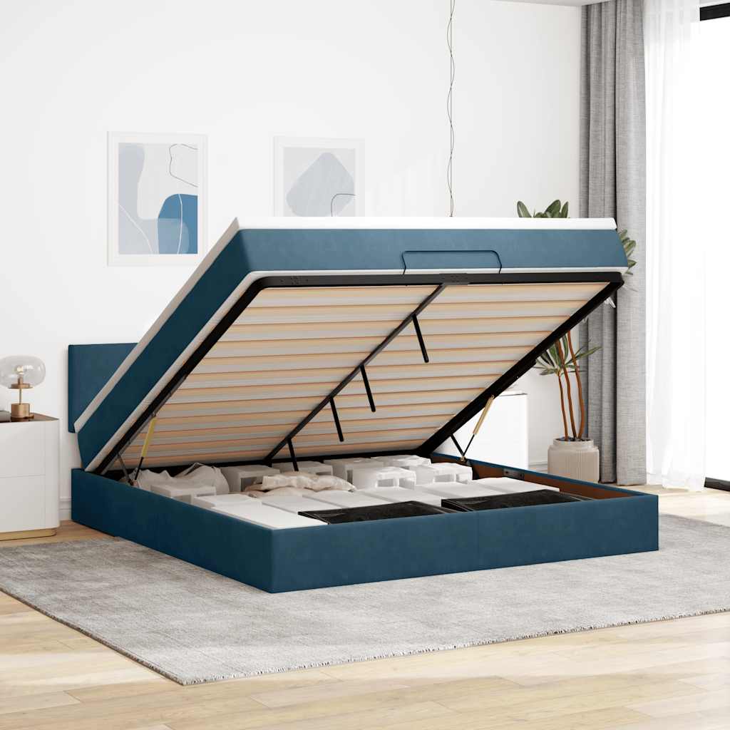 Struttura Letto Pouf con Materasso 180x200 cm in Velluto