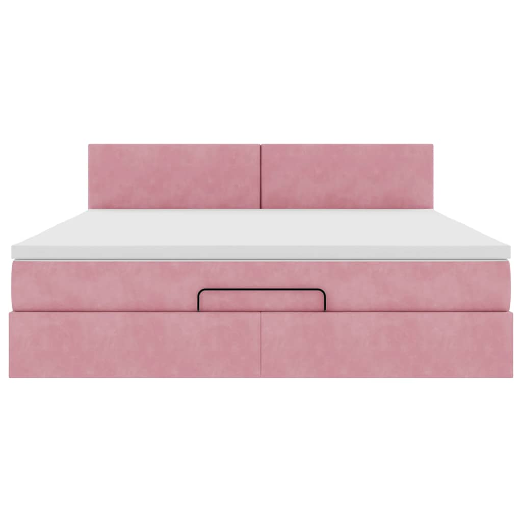 Struttura Letto Pouf con Materasso Rosa 180x200 cm in Velluto