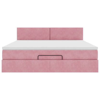 Struttura Letto Pouf con Materasso Rosa 180x200 cm in Velluto