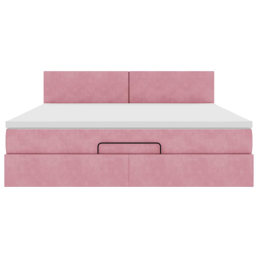 Struttura Letto Pouf con Materasso Rosa 180x200 cm in Velluto