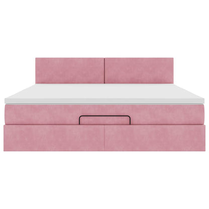 Struttura Letto Pouf con Materasso Rosa 180x200 cm in Velluto