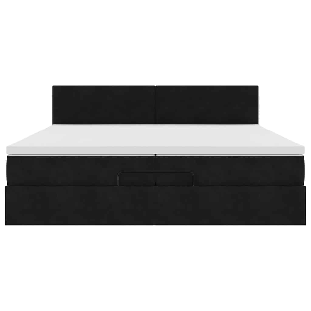 Struttura Letto Pouf con Materasso Nero 200x200 cm in Velluto