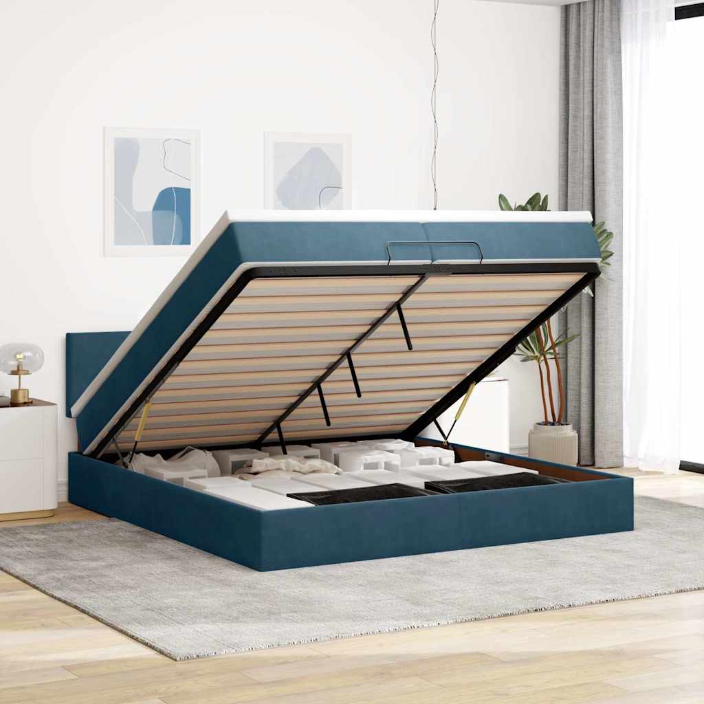 Struttura Letto Pouf con Materasso 200x200 cm in Velluto | homemem39