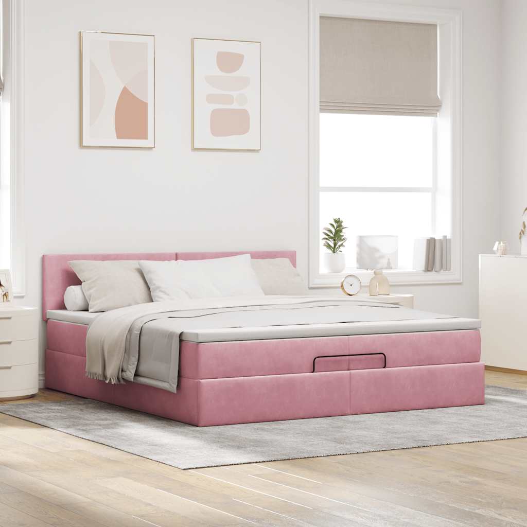 Struttura Letto Pouf con Materasso Rosa 200x200 cm Velluto | homemem39