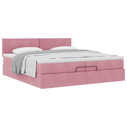 Struttura Letto Pouf con Materasso Rosa 200x200 cm Velluto | homemem39