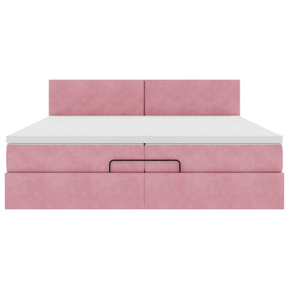 Struttura Letto Pouf con Materasso Rosa 200x200 cm Velluto | homemem39