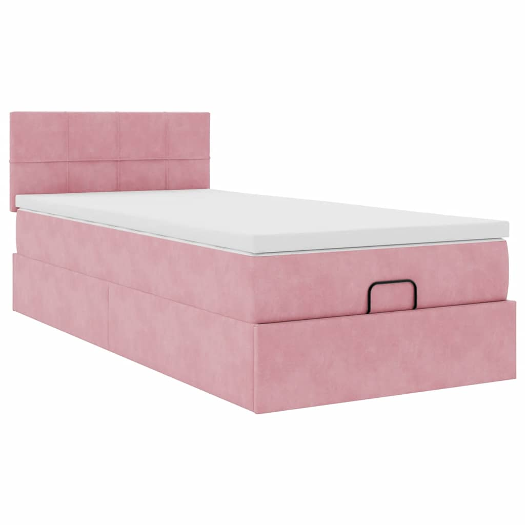 Struttura Letto Pouf con Materasso Rosa 80x200 cm Velluto