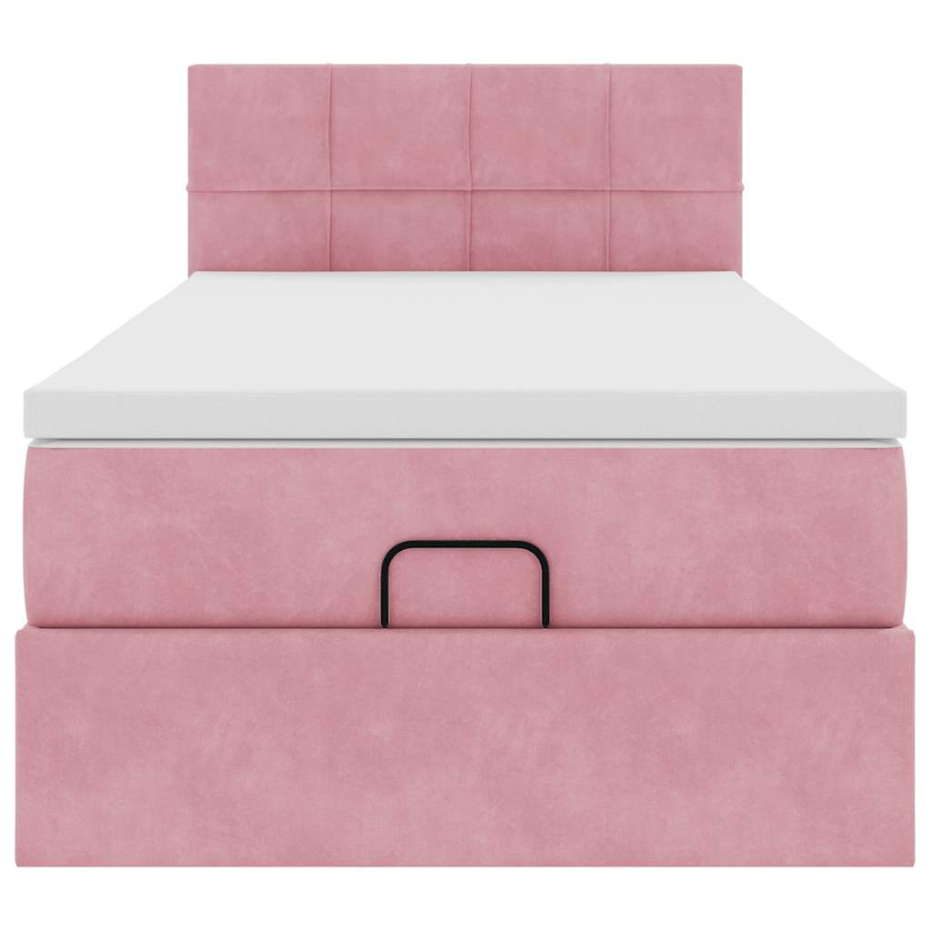 Struttura Letto Pouf con Materasso Rosa 90x190 cm in Velluto