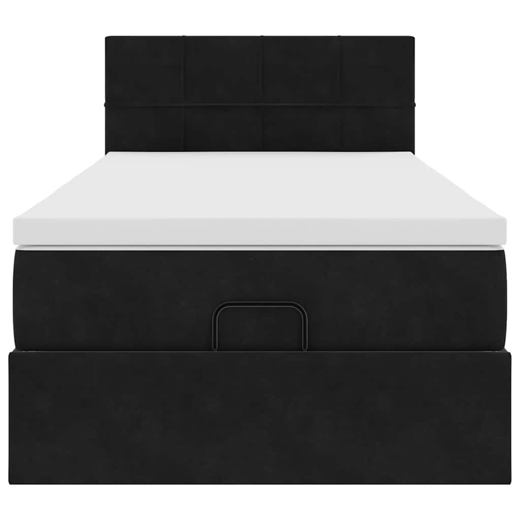 Struttura Letto Pouf con Materasso Nero 90x200 cm in Velluto