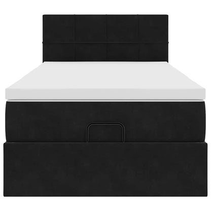 Struttura Letto Pouf con Materasso Nero 90x200 cm in Velluto