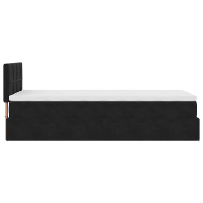 Struttura Letto Pouf con Materasso Nero 90x200 cm in Velluto