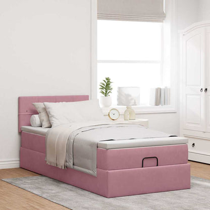 Struttura Letto Pouf con Materasso Rosa 90x200 cm in Velluto