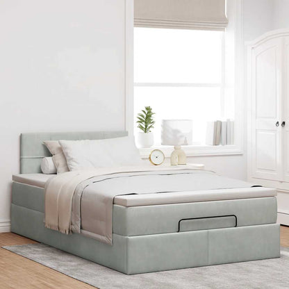 Pouf Letto con Materasso Grigio Chiaro 120x190 cm in Velluto