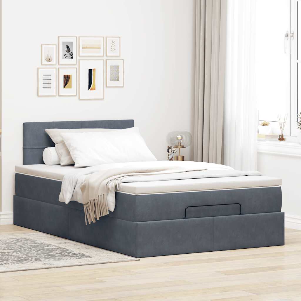 Pouf Letto con Materasso Grigio Scuro 120x190 cm Velluto