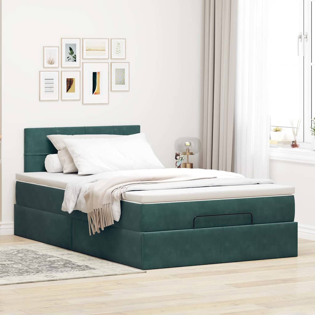 Pouf Letto con Materasso Verde Scuro 120x190 cm Velluto