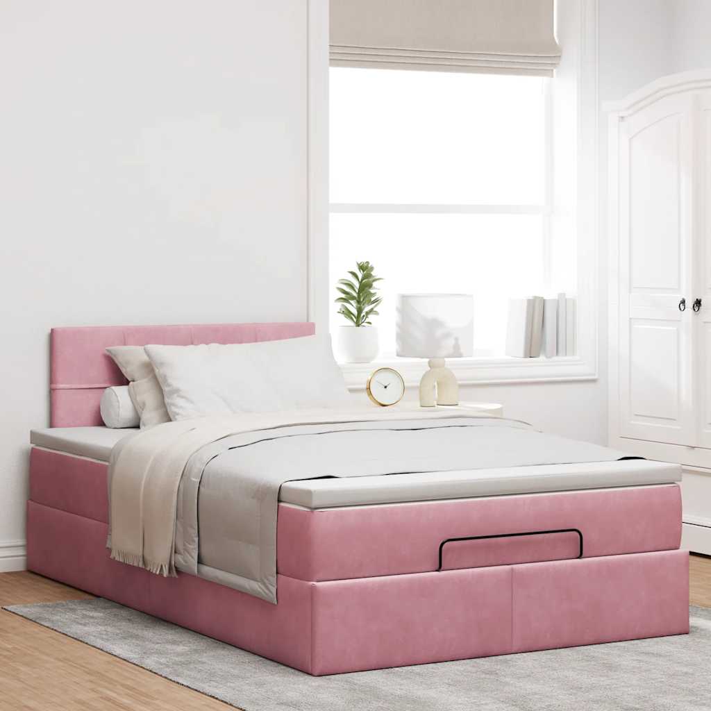 Pouf Letto con Materasso Rosa 120x190 cm Velluto