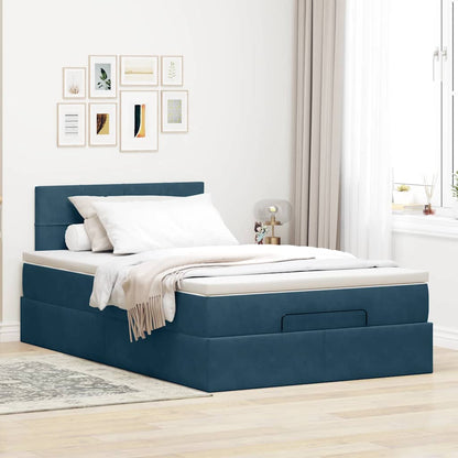 Struttura Letto Pouf con Materasso Blu Scuro 120x200 cm Velluto | homemem39