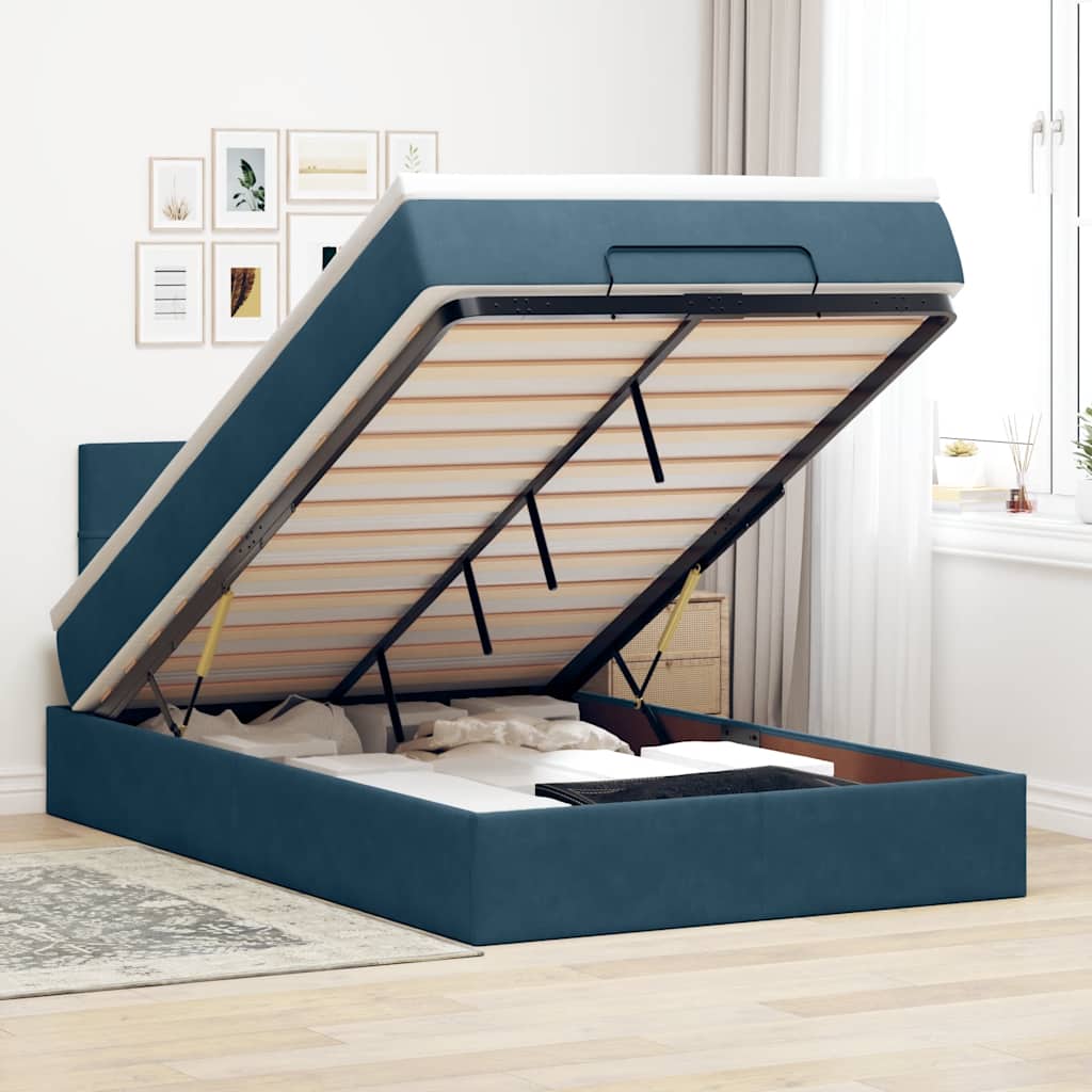 Struttura Letto Pouf con Materasso Blu Scuro 120x200 cm Velluto | homemem39