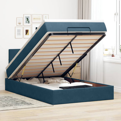 Struttura Letto Pouf con Materasso Blu Scuro 120x200 cm Velluto | homemem39