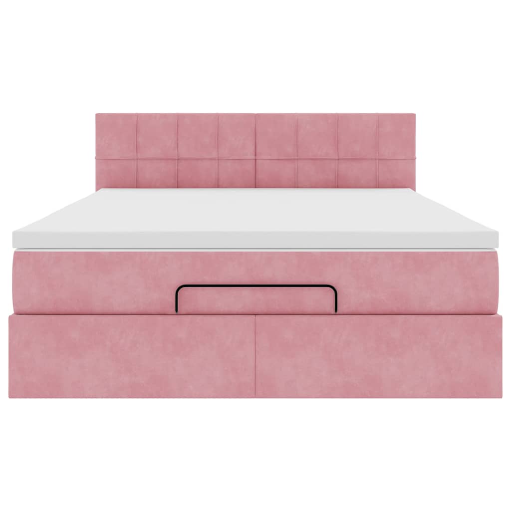 Struttura Letto Pouf con Materasso Rosa 140x190 cm in Velluto