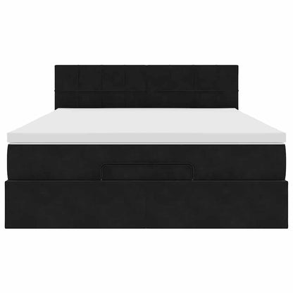 Struttura Letto Pouf con Materasso Nero 140x200 cm in Velluto - homemem39