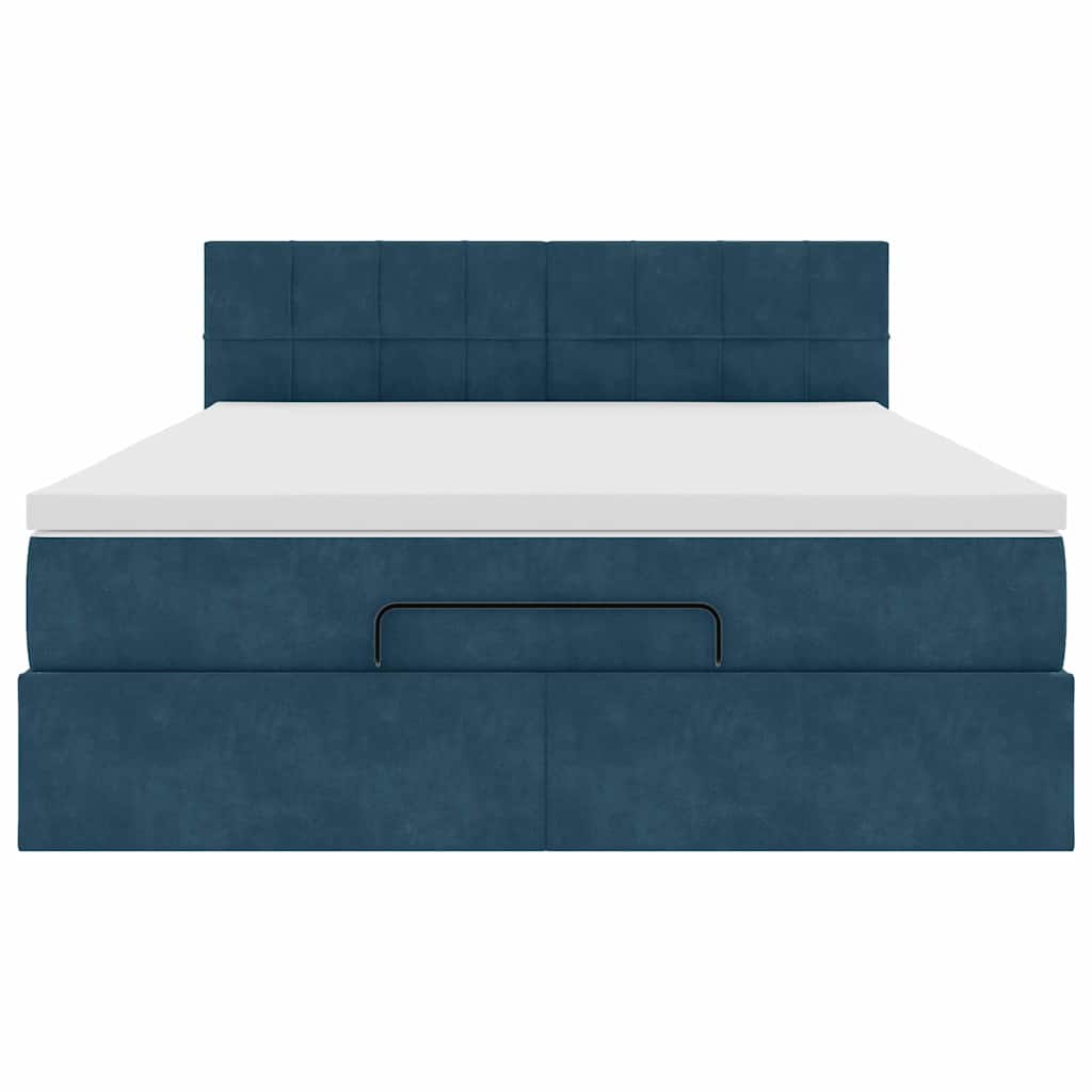 Struttura Letto Pouf con Materasso Blu 140x200cm in Velluto | homemem39