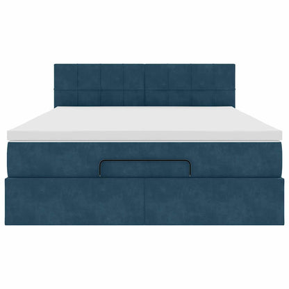 Struttura Letto Pouf con Materasso Blu 140x200cm in Velluto | homemem39