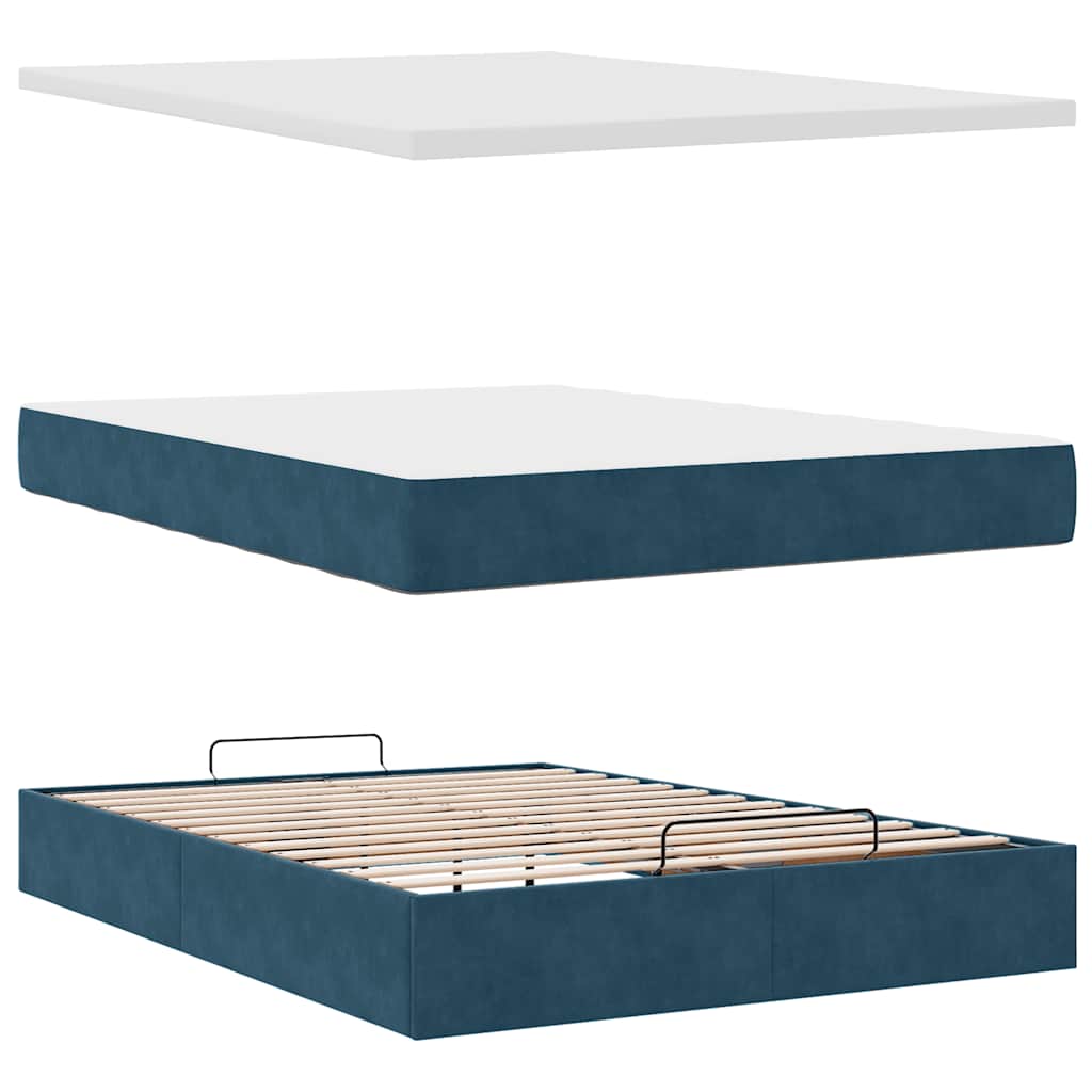 Struttura Letto Pouf con Materasso Blu 140x200cm in Velluto | homemem39