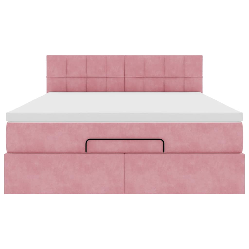 Struttura Letto Pouf con Materasso Rosa 140x200 cm in Velluto