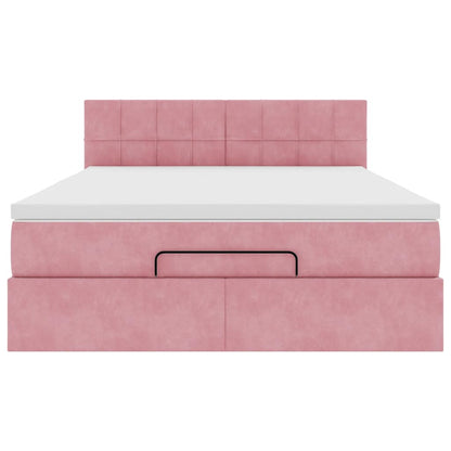 Struttura Letto Pouf con Materasso Rosa 140x200 cm in Velluto