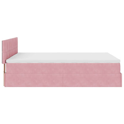 Struttura Letto Pouf con Materasso Rosa 140x200 cm in Velluto