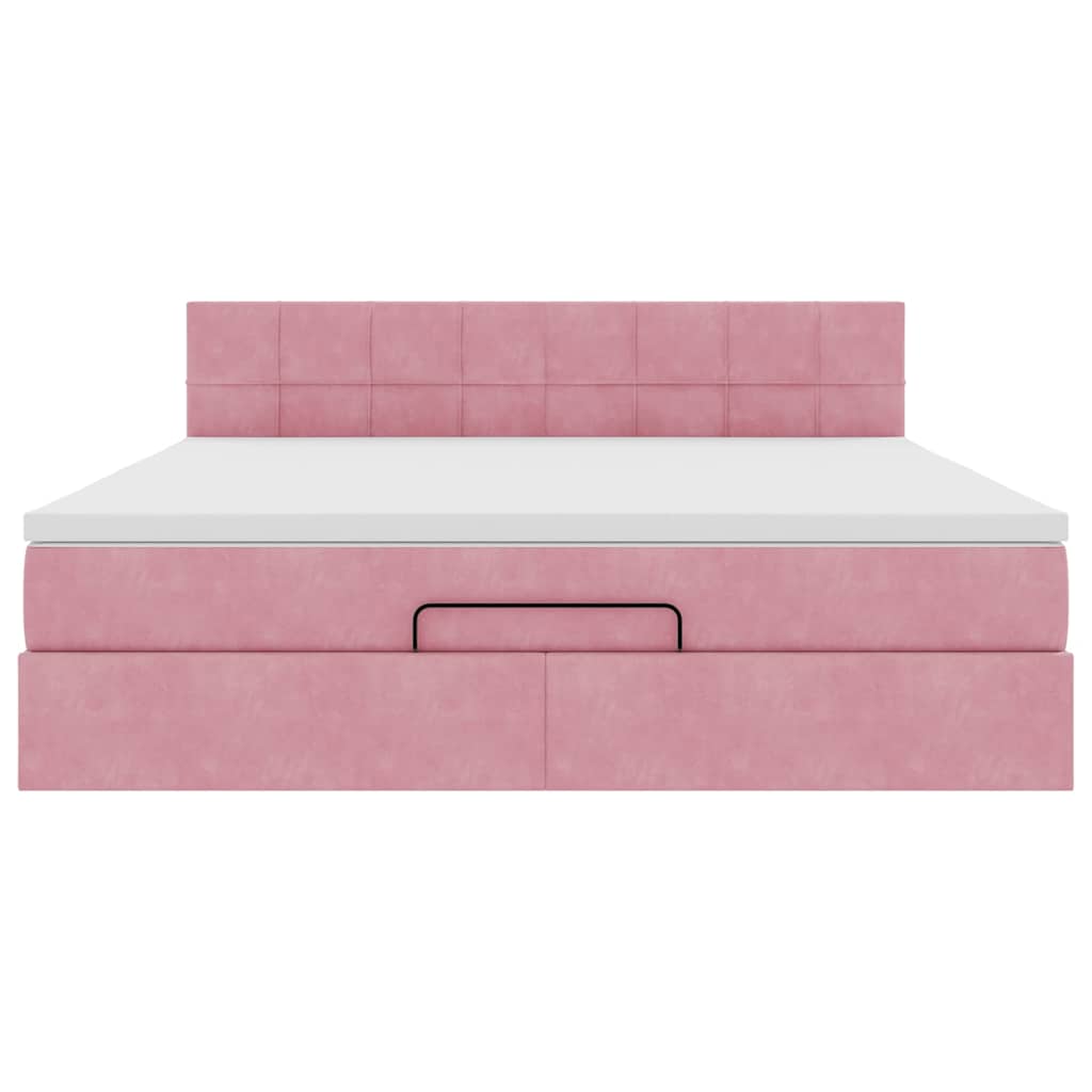 Struttura Letto Pouf con Materasso Rosa 160x200 cm in Velluto | homemem39