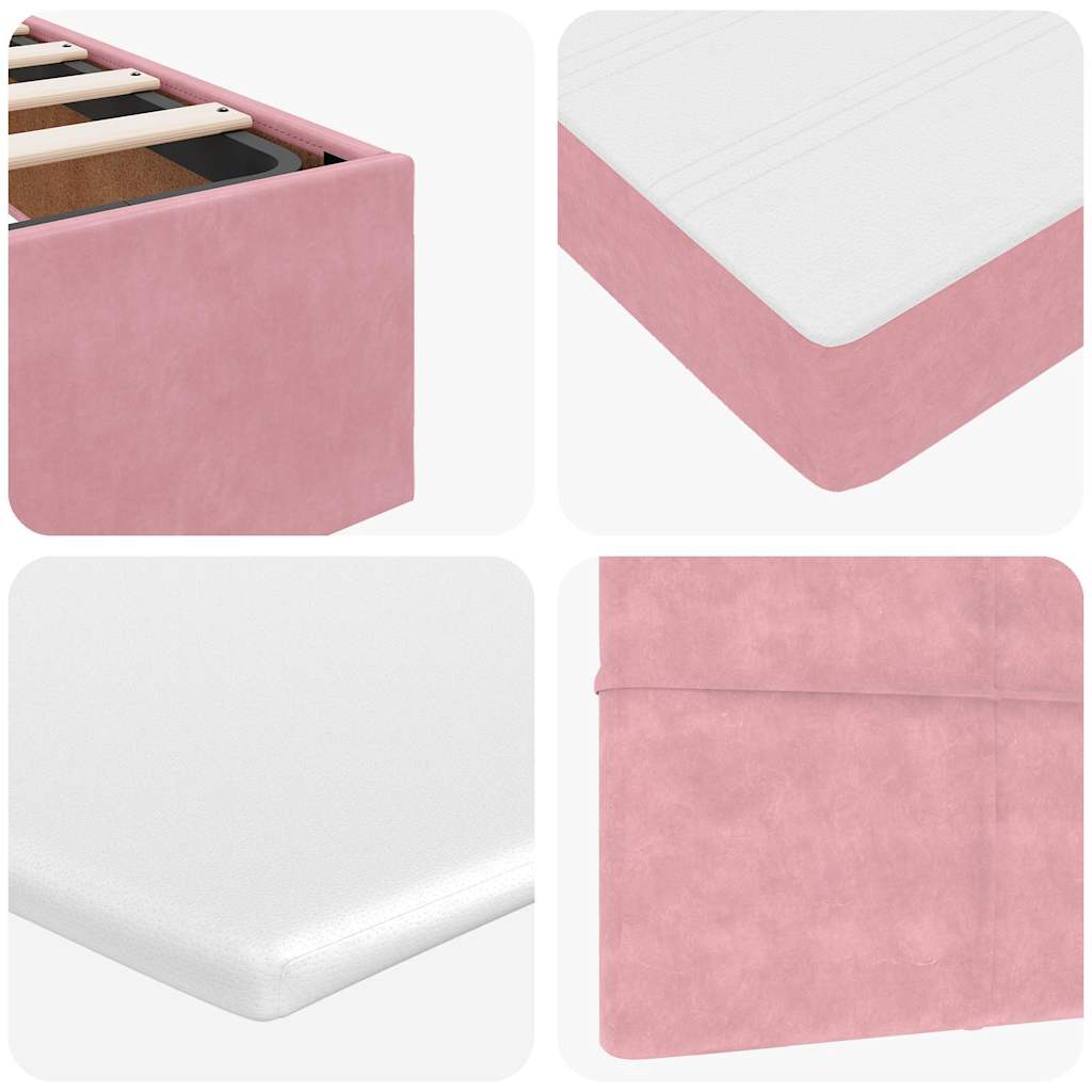 Struttura Letto Pouf con Materasso Rosa 160x200 cm in Velluto | homemem39