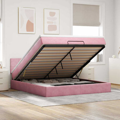 Struttura Letto Pouf con Materasso Rosa 160x200 cm in Velluto | homemem39